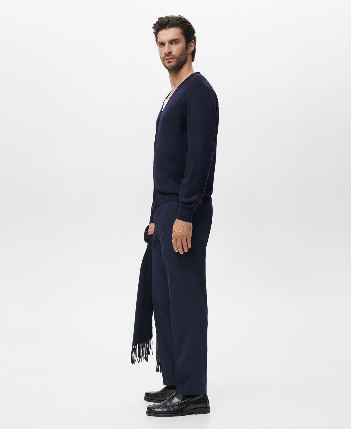 Mango Solid Wool Cardigan In Blue