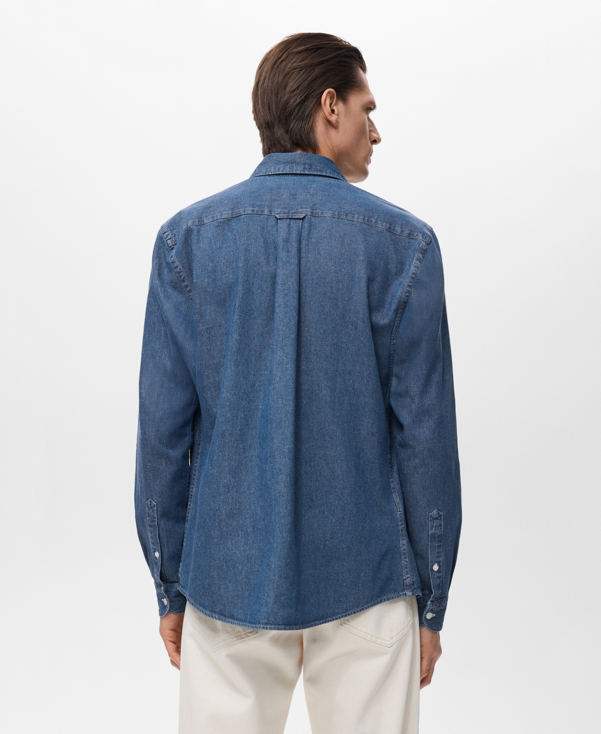 Mango Regular Fit Cotton & Linen Denim Button-down Shirt In Blue