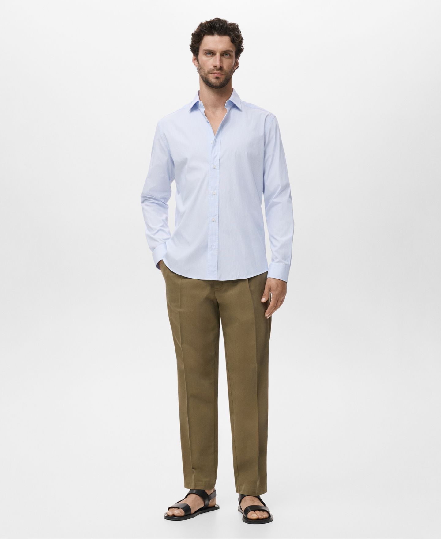 Мужская рубашка Mango Regular Fit Striped Cotton, цвет: Белый — фото 1