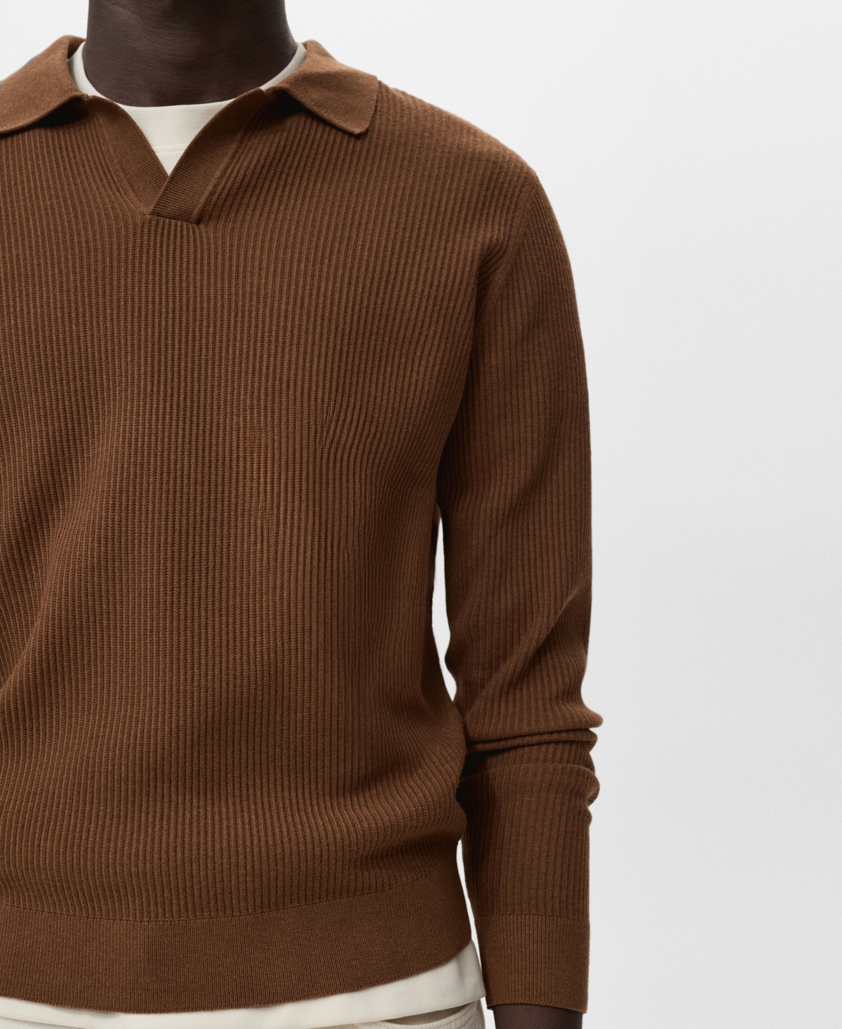Mango Johnny Collar Rib Polo Sweater In Brown
