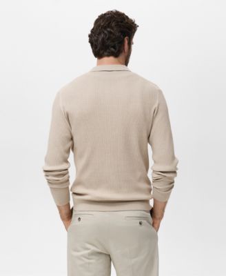 Men's Cotton-Blend Ribbed Polo Sweater
