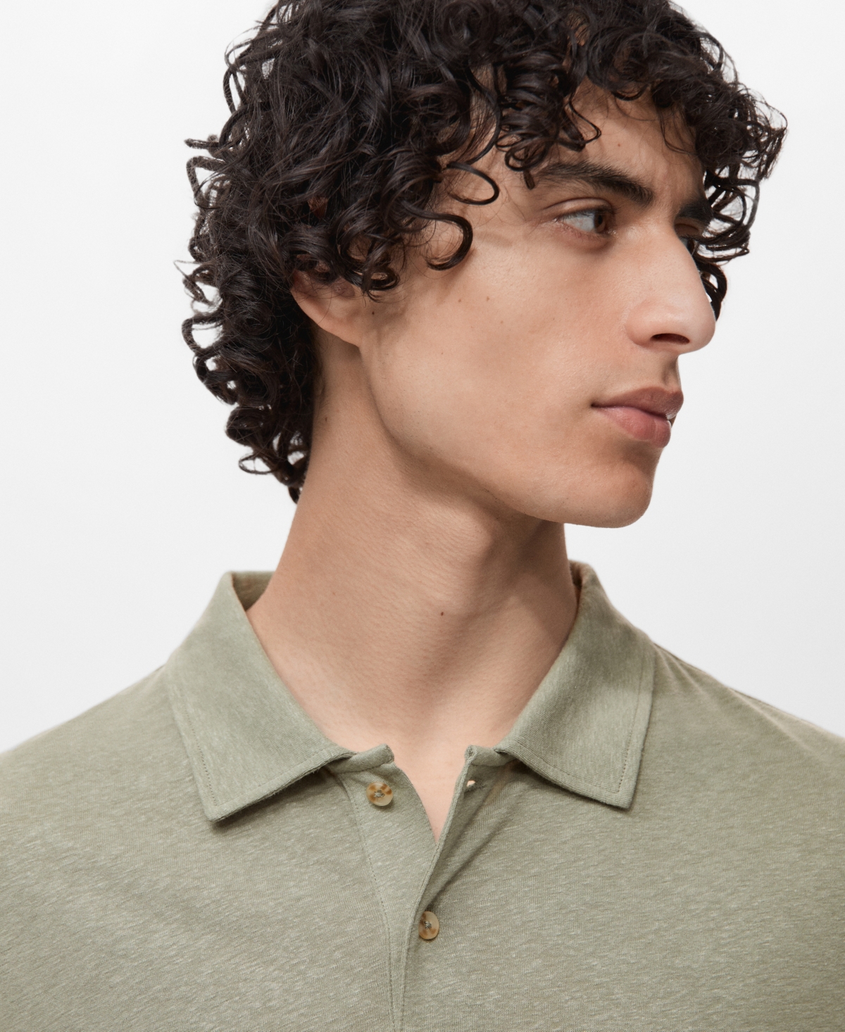 Mango Slim Fit Linen Blend Jersey Polo In Green