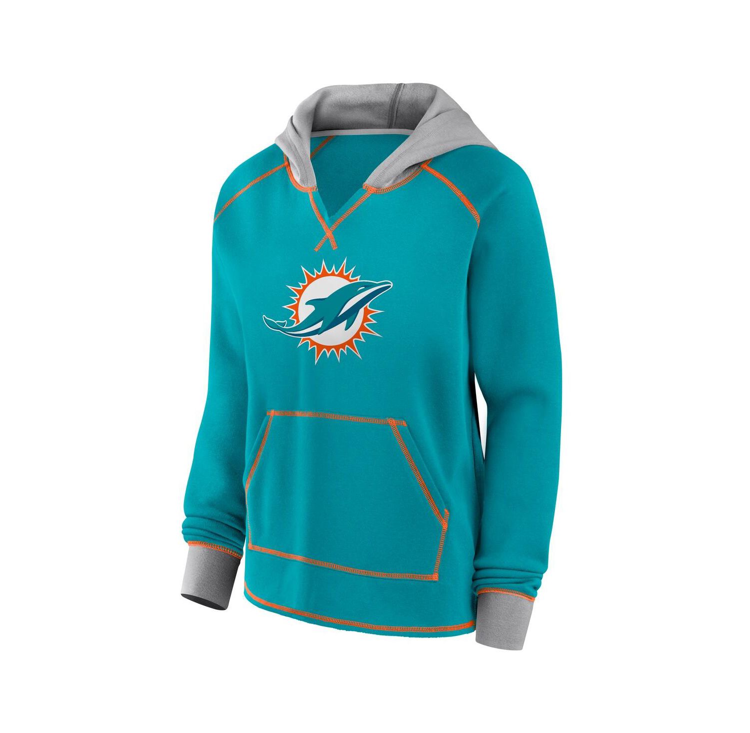 Women's Aqua Miami Dolphins Boom Fleece Pullover V-Neck Hoodie
