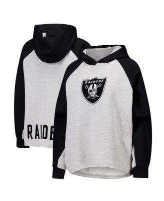 DKNY - Women's Gray/Black Las Vegas Raiders Joy Cropped Raglan Pullover Hoodie