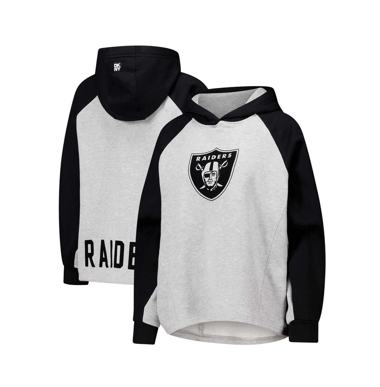 Женское худи DKNY Gray/Black Las Vegas Raiders Joy Cropped Raglan Pullover — фото 1