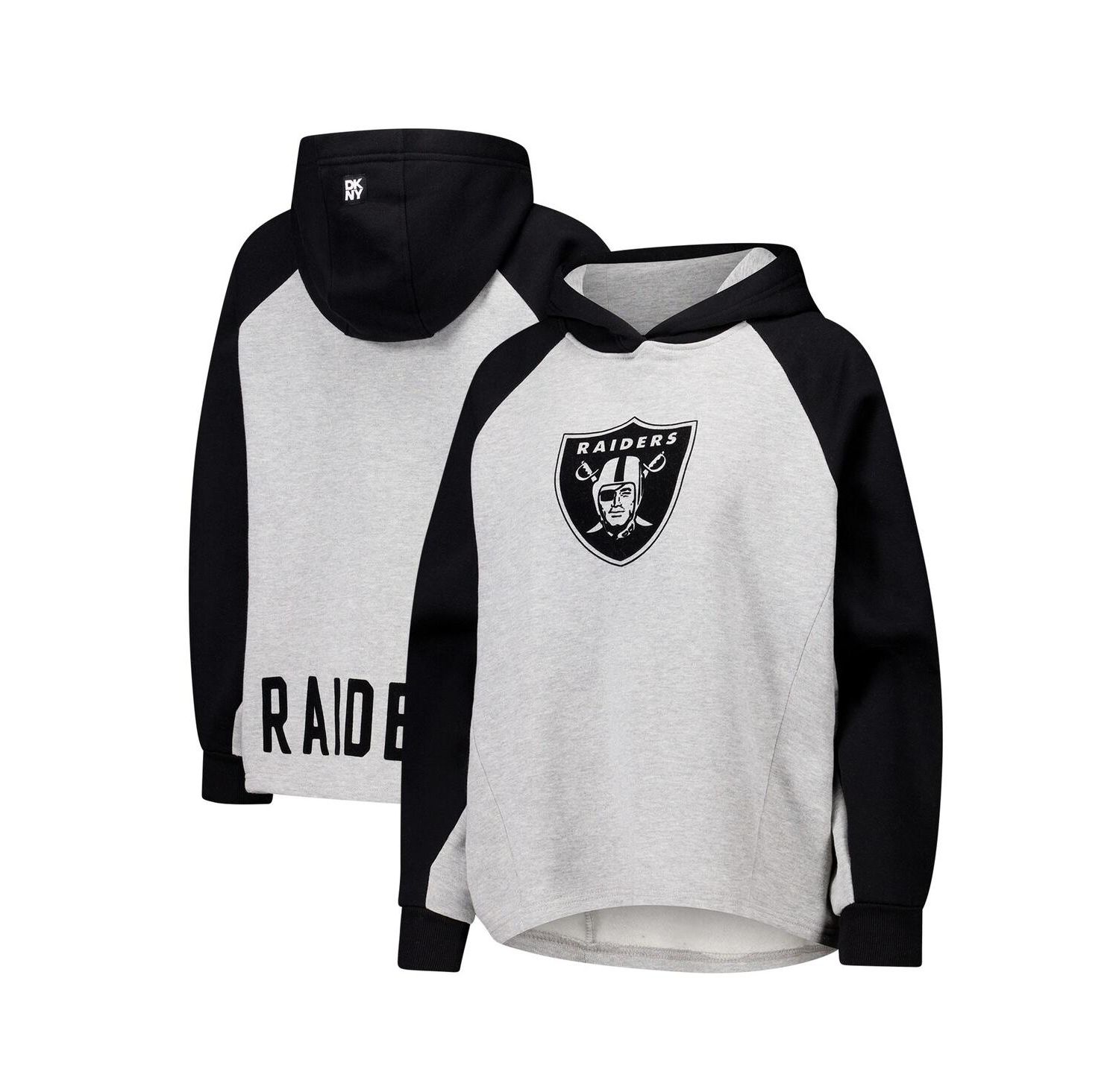 DKNY Women's Gray/Black Las Vegas Raiders Joy Cropped Raglan Pullover Hoodie