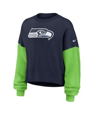 Women's College Navy Seattle Seahawks Oversized Color Block Pullover Sweatshirt