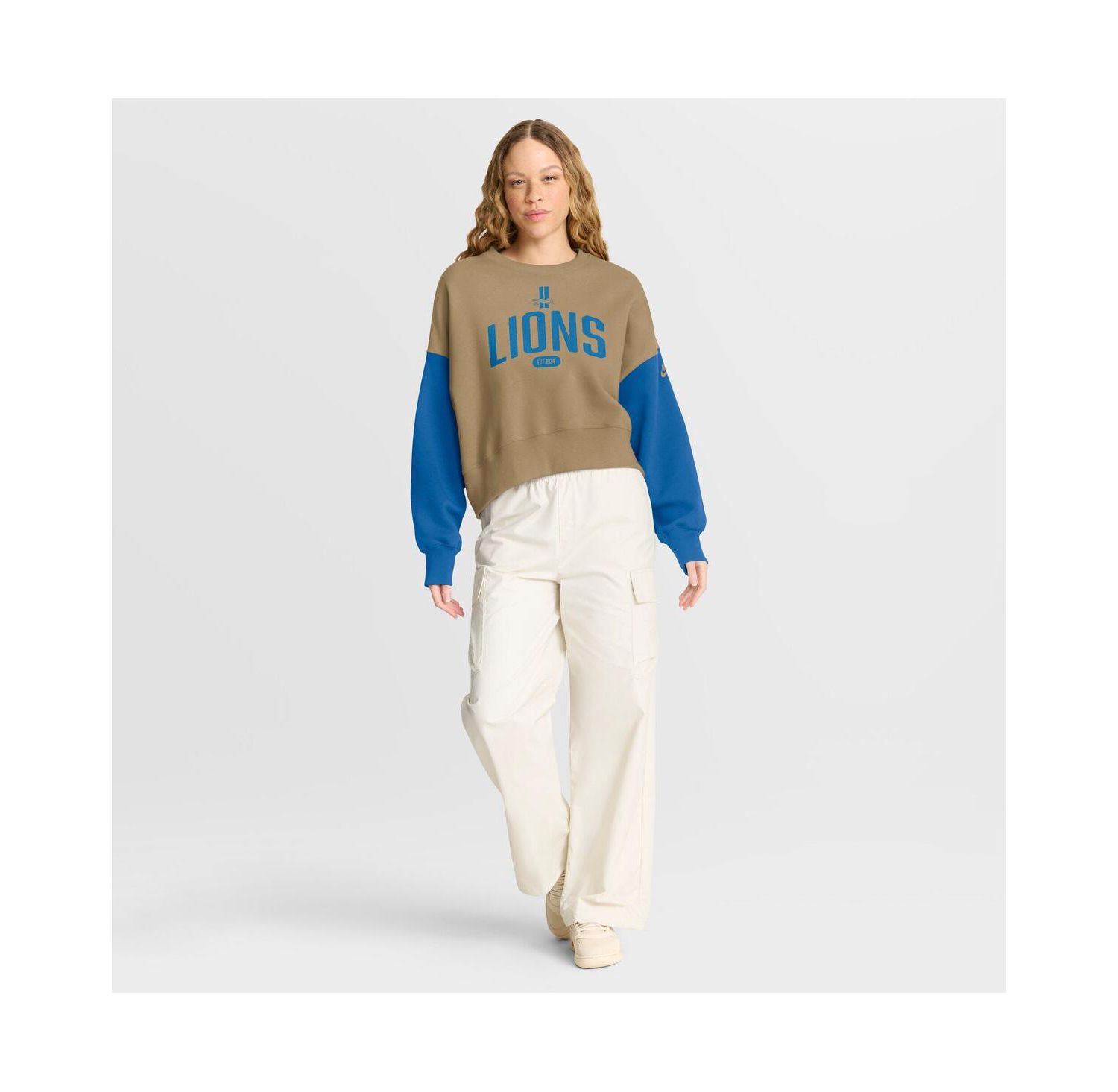 Women's Tan Detroit Lions Oversized Rewind Pullover Sweatshirt