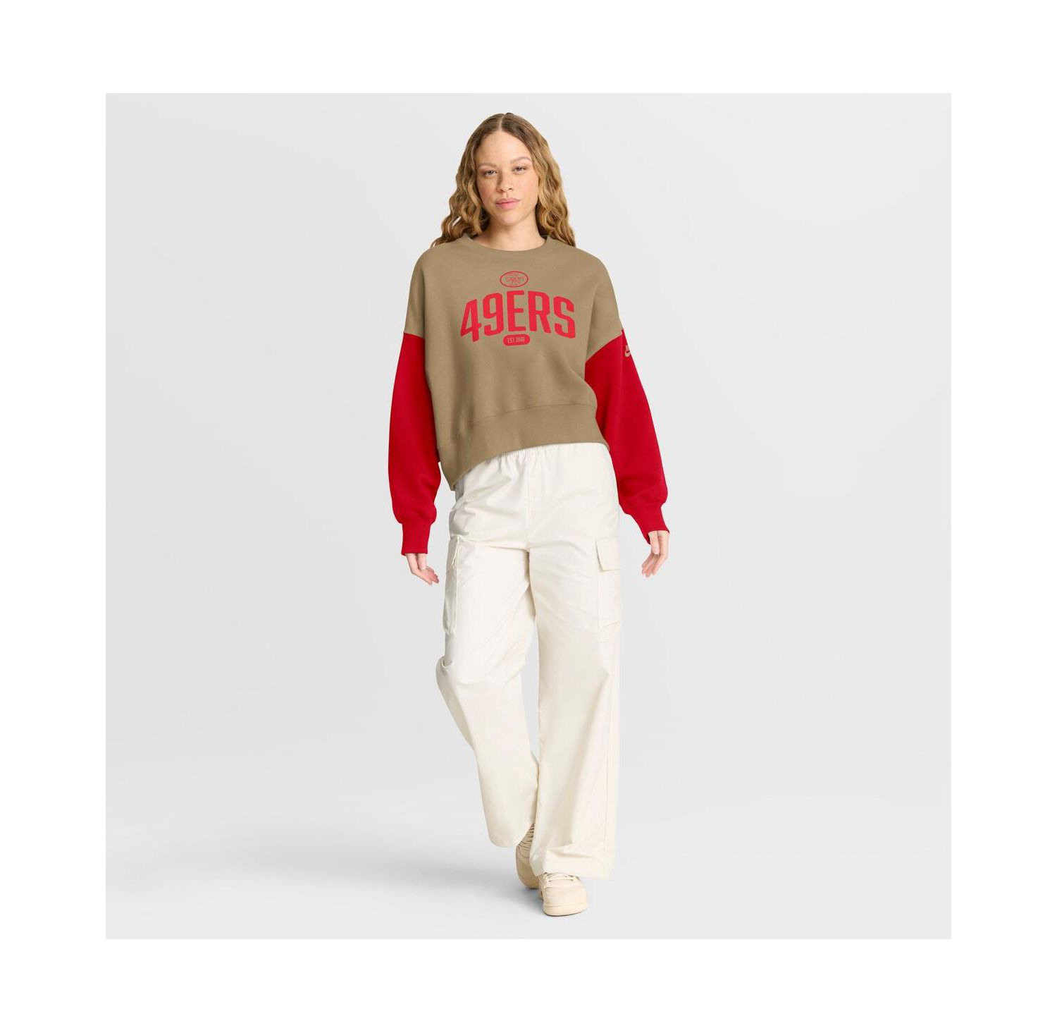 Women's Tan San Francisco 49ers Oversized Rewind Pullover Sweatshirt