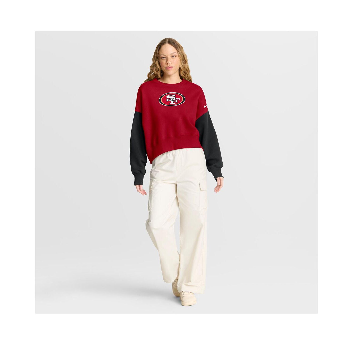 Women's Scarlet San Francisco 49ers Oversized Color Block Pullover Sweatshirt