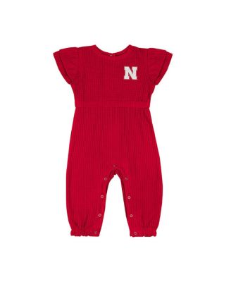 Baby Boys and Girls Scarlet Nebraska Huskers Beautopia Waffle Knit Romper