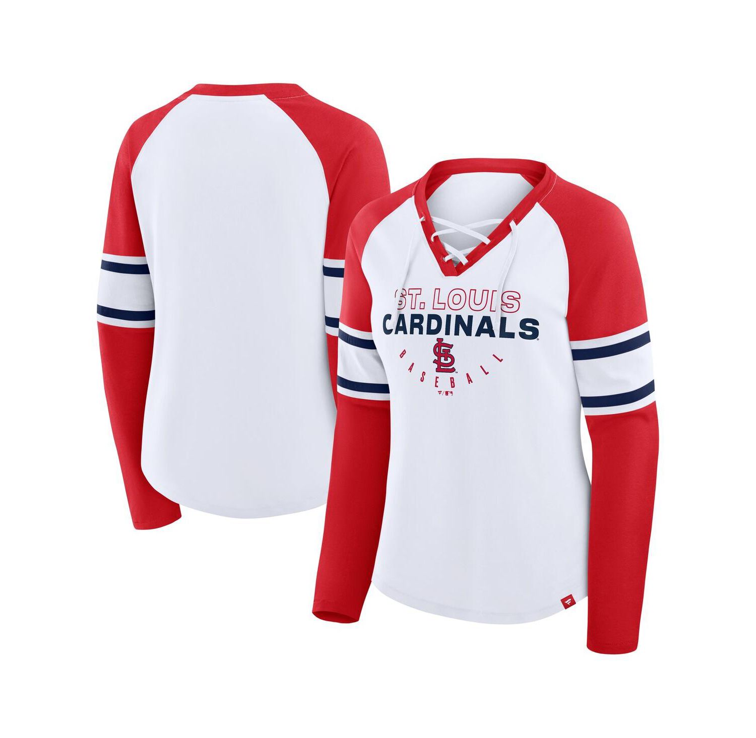 Women's White/Red St. Louis Cardinals Blitz Package Raglan Lace-Up V-Neck Long Sleeve T-Shirt