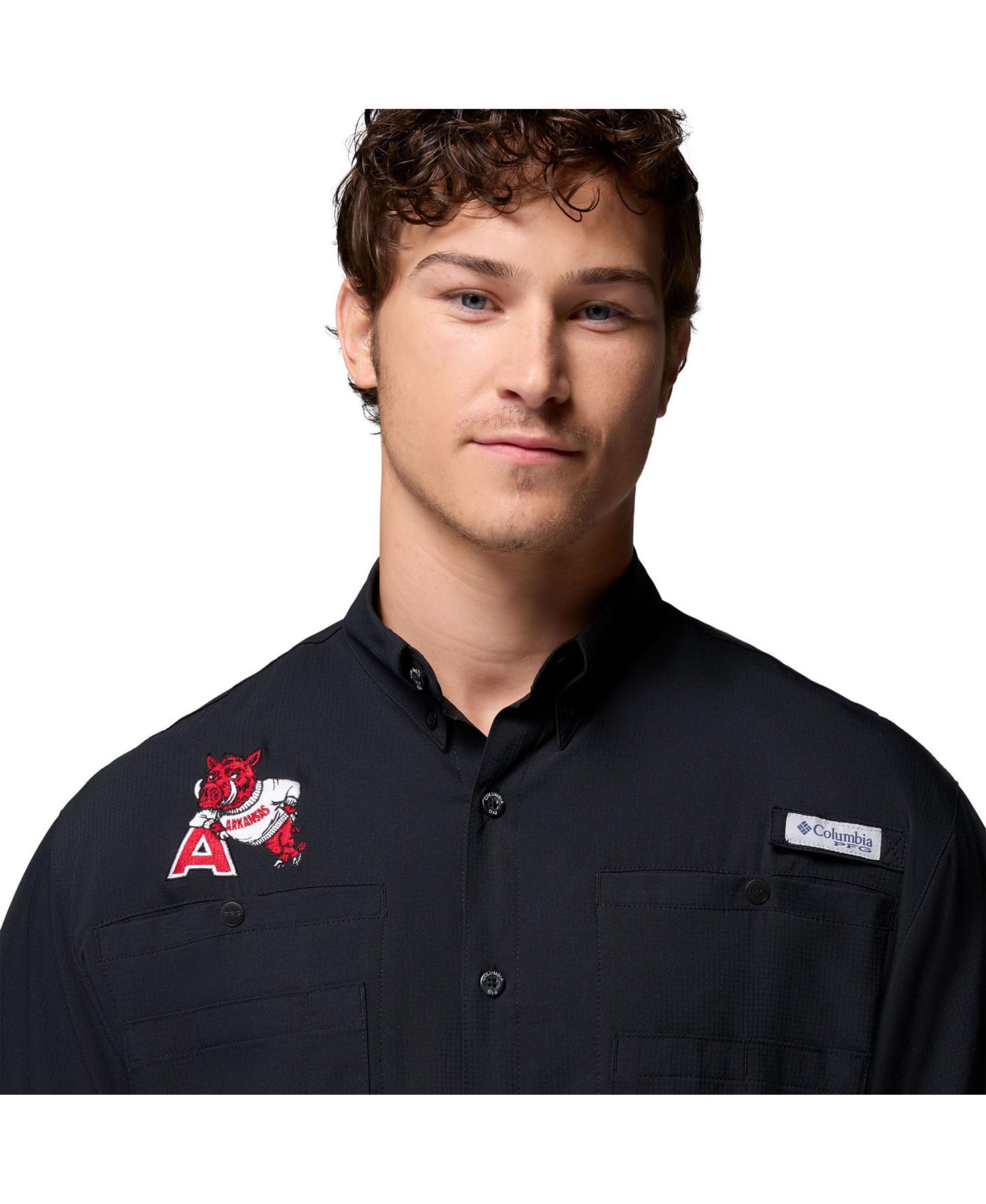 Men's Black Arkansas Razorbacks Tamiami Omni-Shade Button-Down Shirt