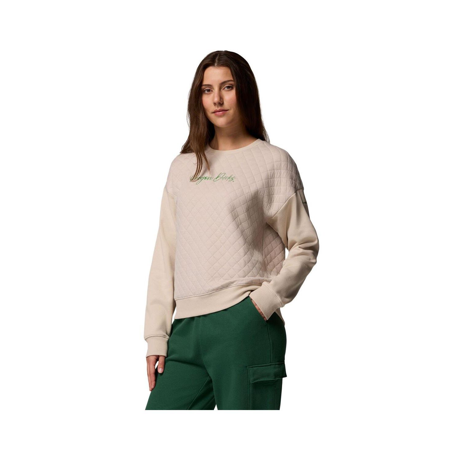 Women's Beige Oregon Ducks Collegiate Hart Mountain Quilted Sweatshirt