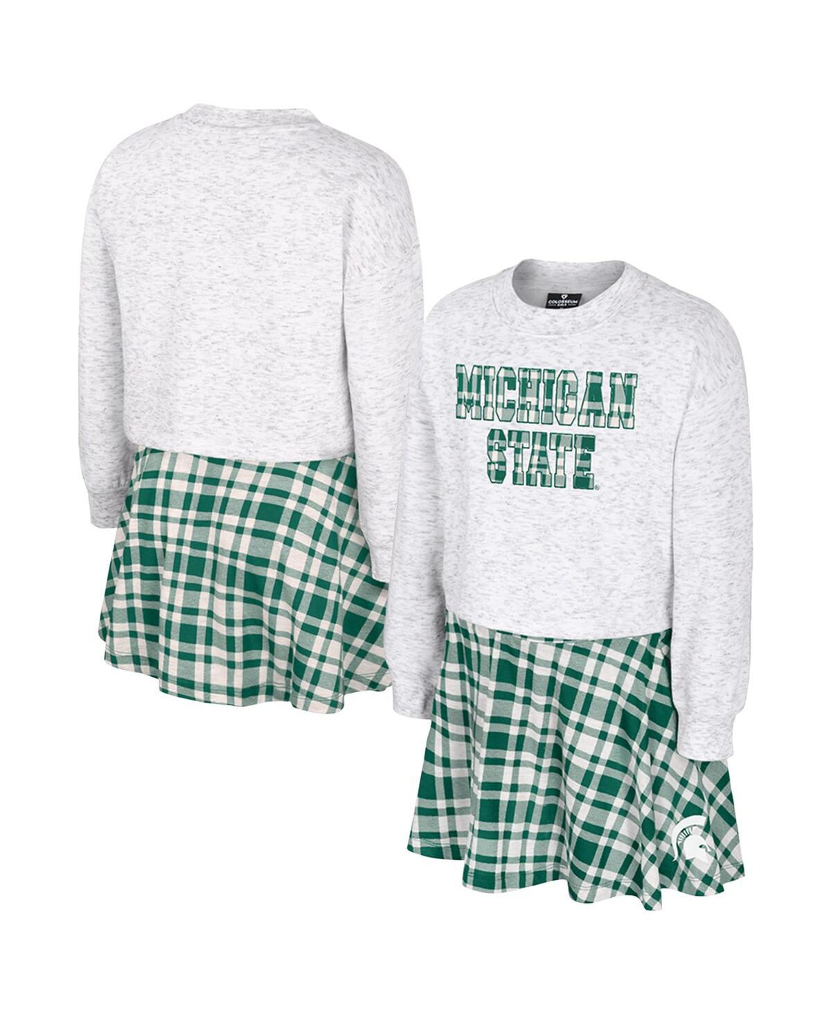 Colosseum Kids' Big Girls 2-piece White Michigan State Spartans Marceline Plaid Skirt And Top Set In Green