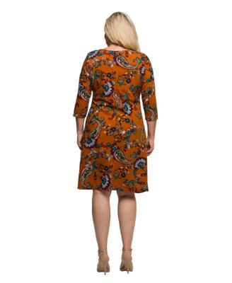 Plus Size Elbow Sleeve Ruched Tulip Fall Print Mini Dress