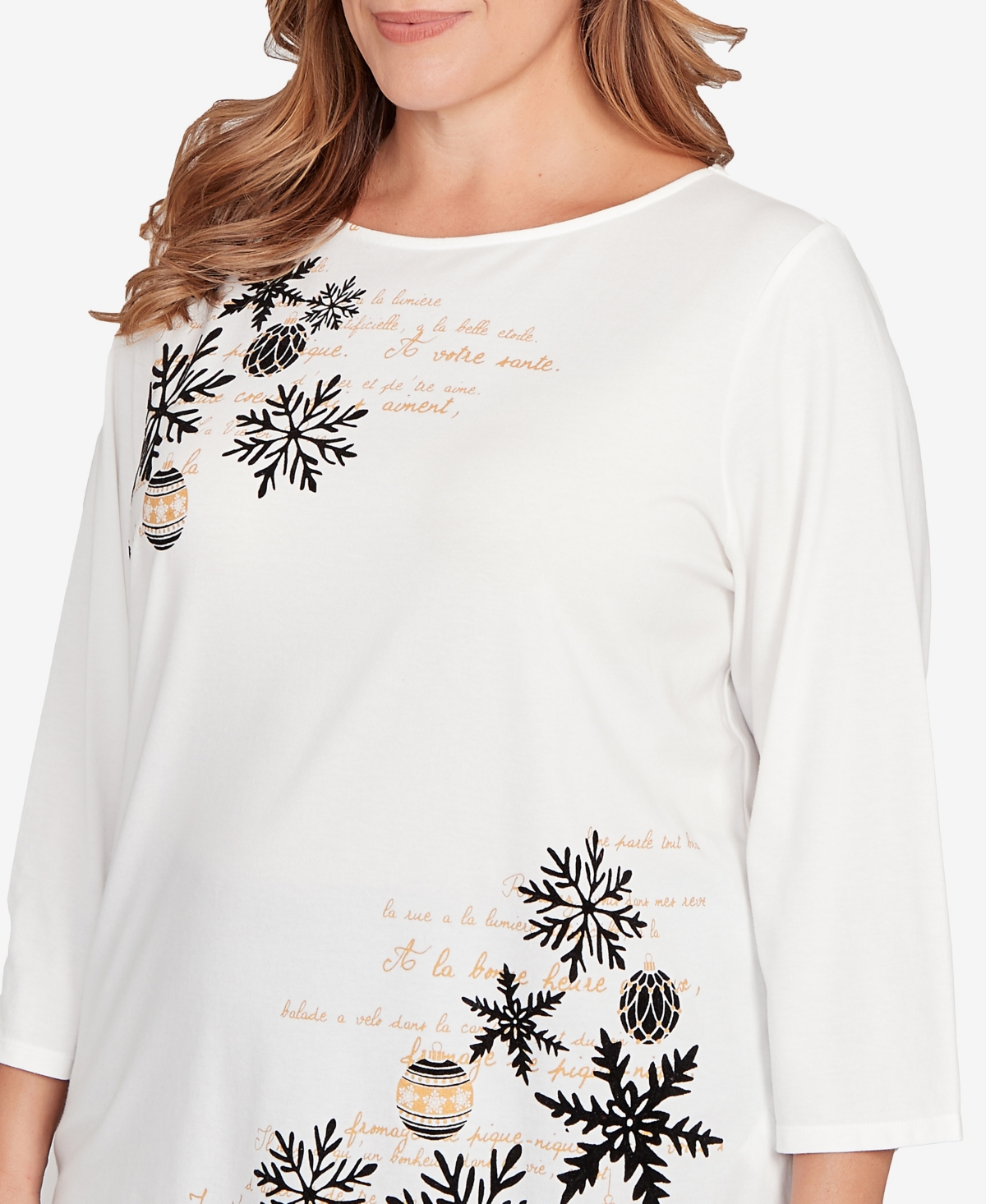 Ruby Rd. Plus Snowflake Script Knit Top
