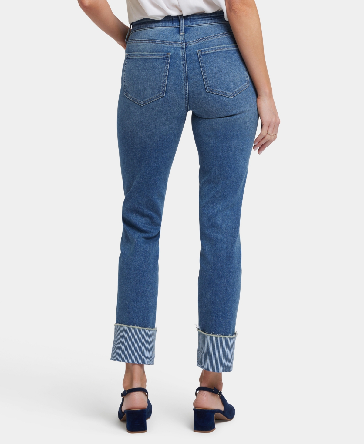 Nydj Sheri High Waist Stripe Cuff Slim Ankle Jeans In Blue
