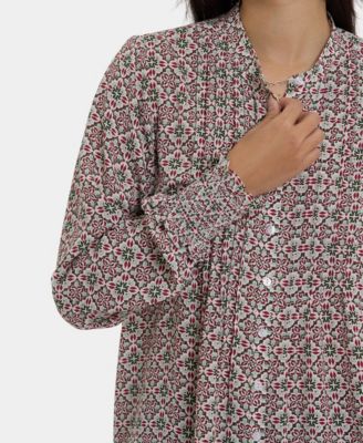 NYDJ Women's Pleated Peasant Blouse Long Sleeve Top