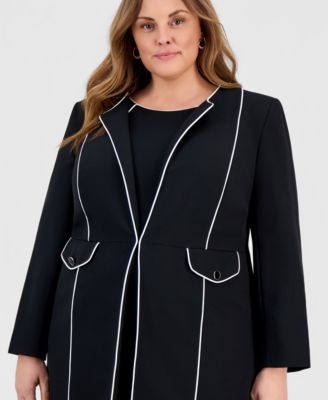 Plus Size Stretch Crepe Corded Topper Jacket