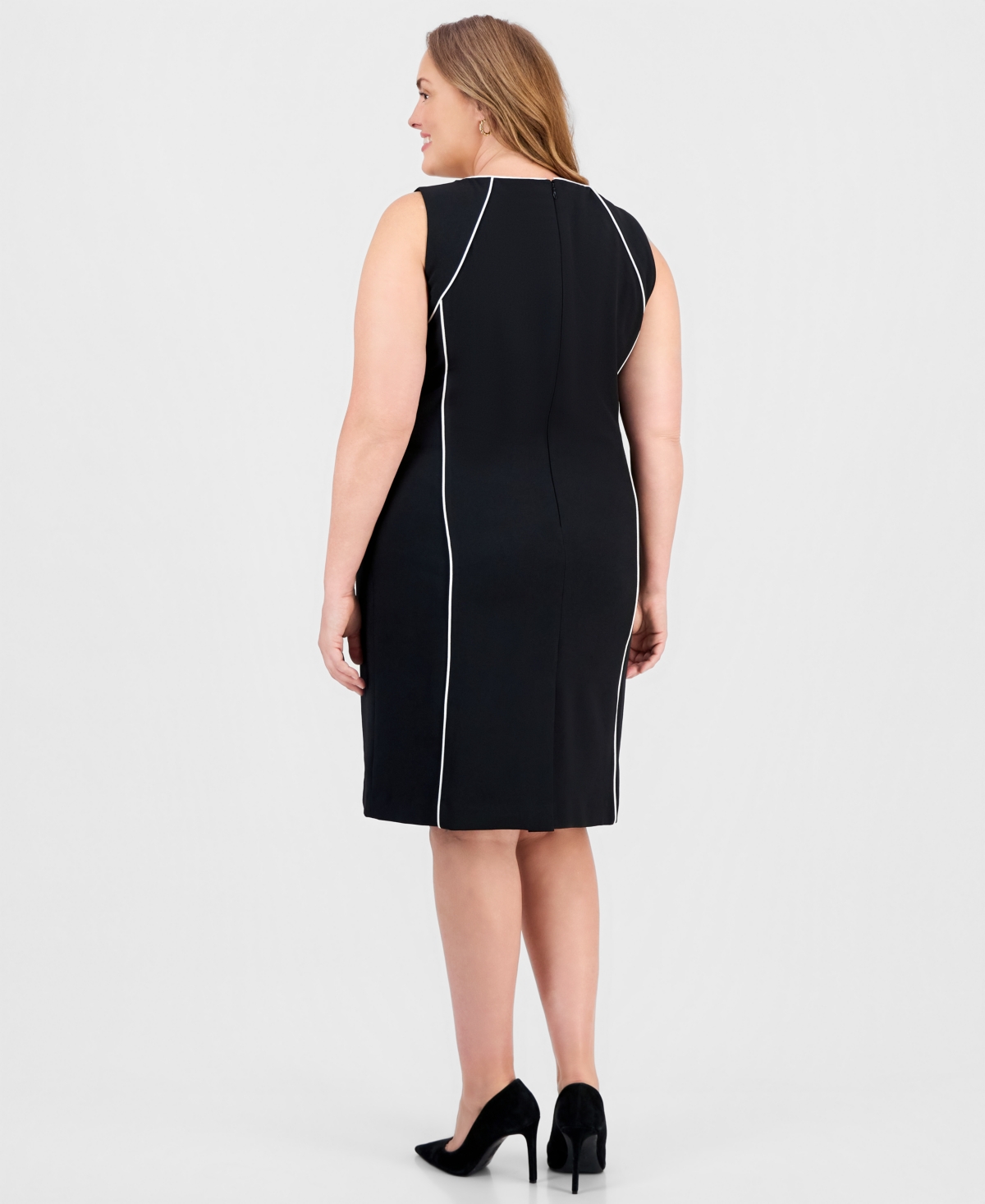 Kasper Plus Sleeveless Piped-Trim Sheath Dress