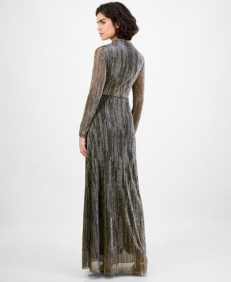 Women's Foil Knot-Front Long-Sleeve Dress