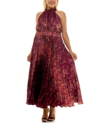 Plus Size Halter Neck Sleeveless Printed Maxi Dress