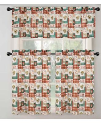 Country Living Gingham Check Hope Faith Love 3 Pc Cafe Kitchen Curtain Set