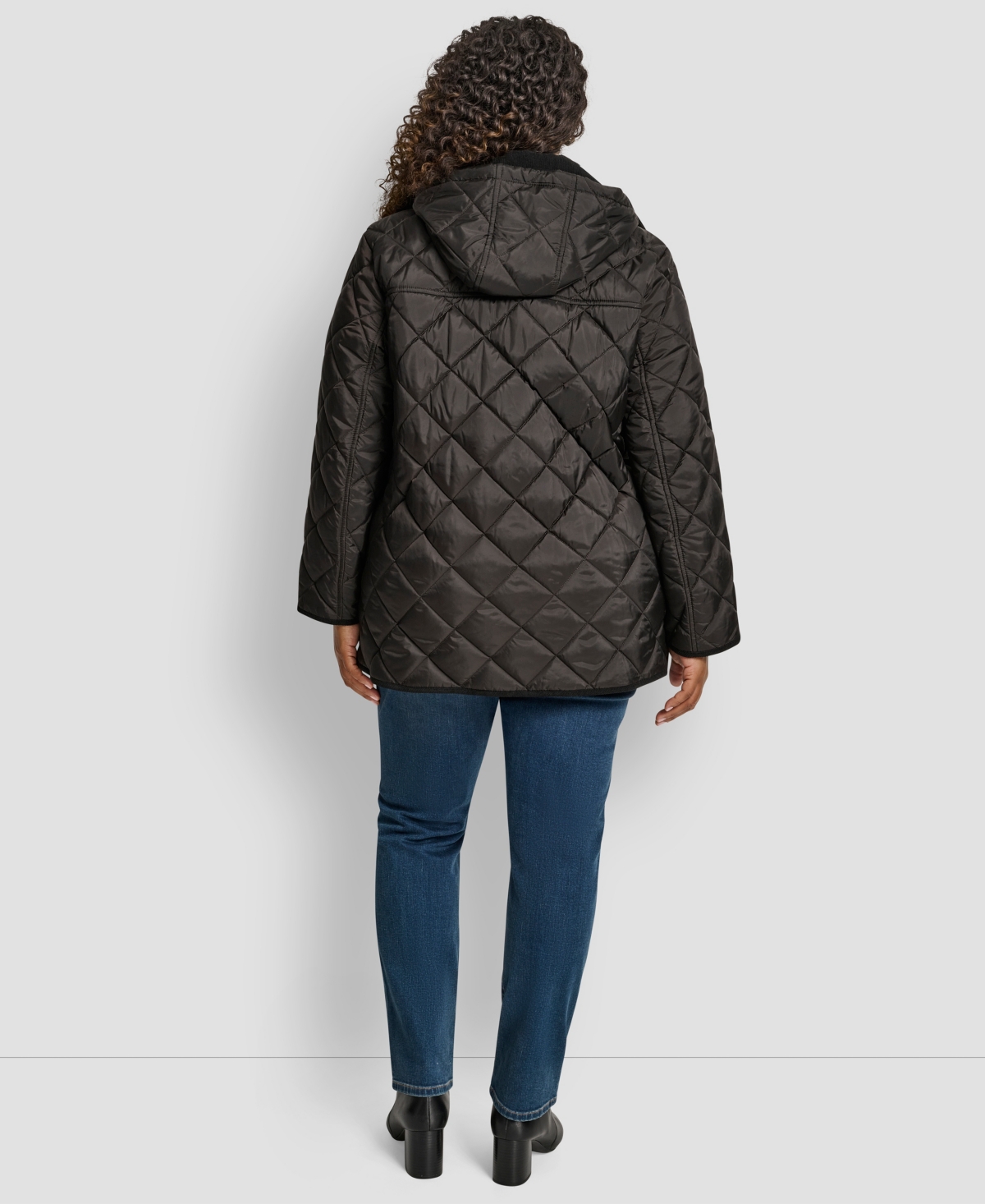 Dkny Plus Size Hooded Quilted Coat In Black
