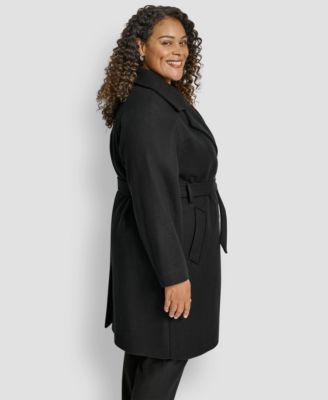 Plus Size Belted Notch Collar Coat