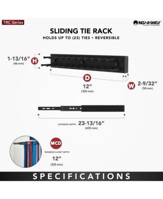 12" Side Mount Extending Tie Organization Rack, Chrome, TRC-12CR