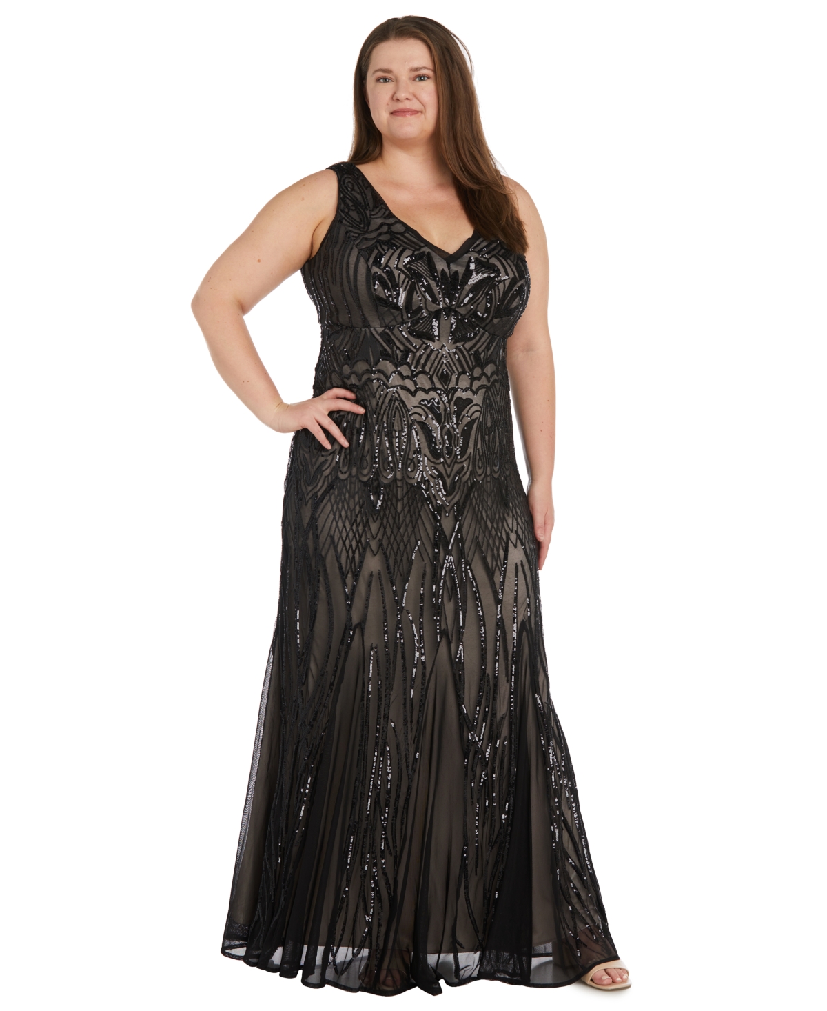 R & M Richards Plus Size Beaded V-neck Maxi Dress