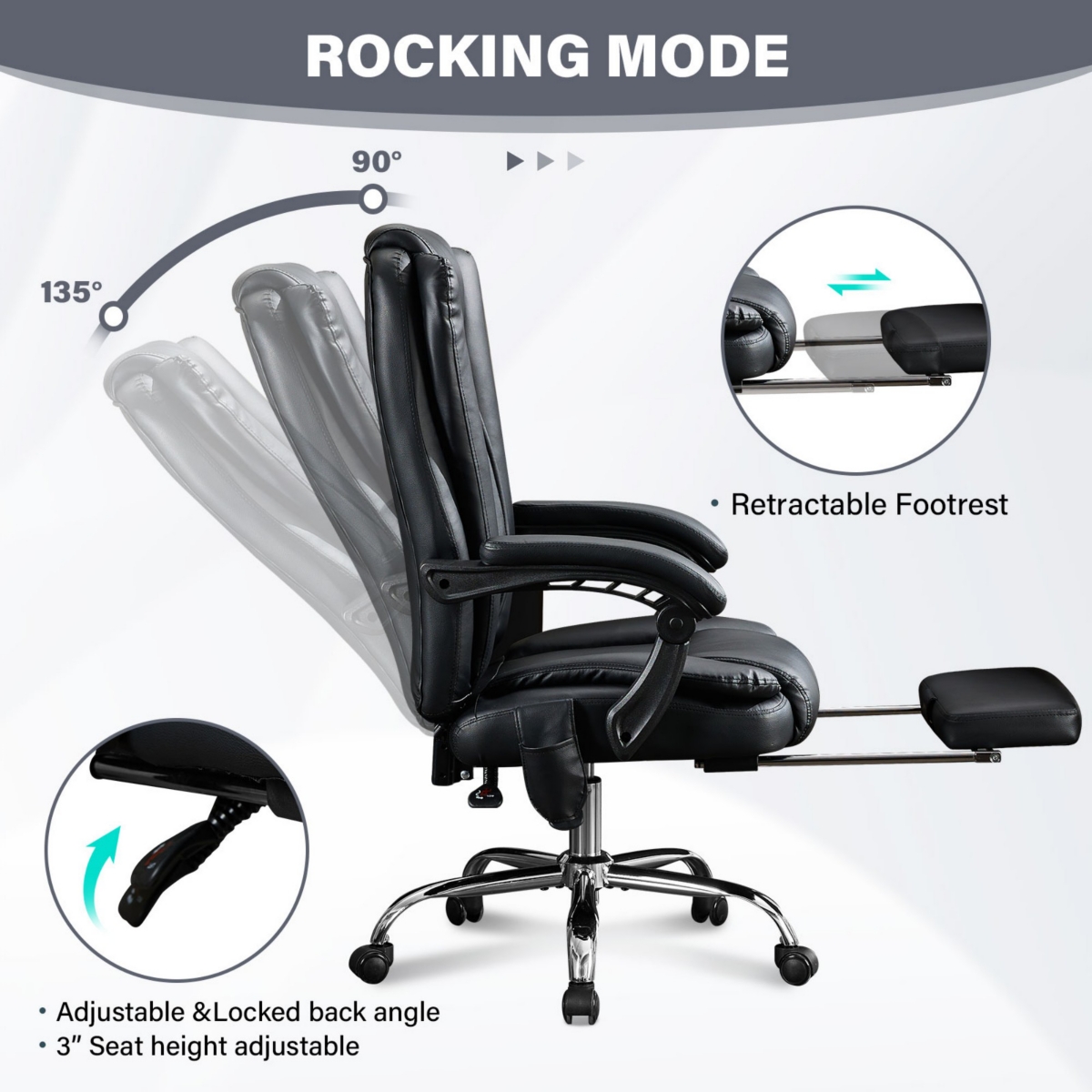 Massage Office Chair with Heat and 6 Vibration Points,Executive Office Chair with Foot Rest and Padded Armrests
