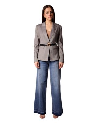 Women's Taylor Grey Herringbone Belted Blazer