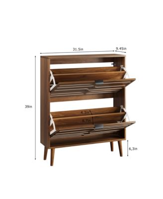 31.5" Modern Walnut Shoe Cabinet with Flip Drawers