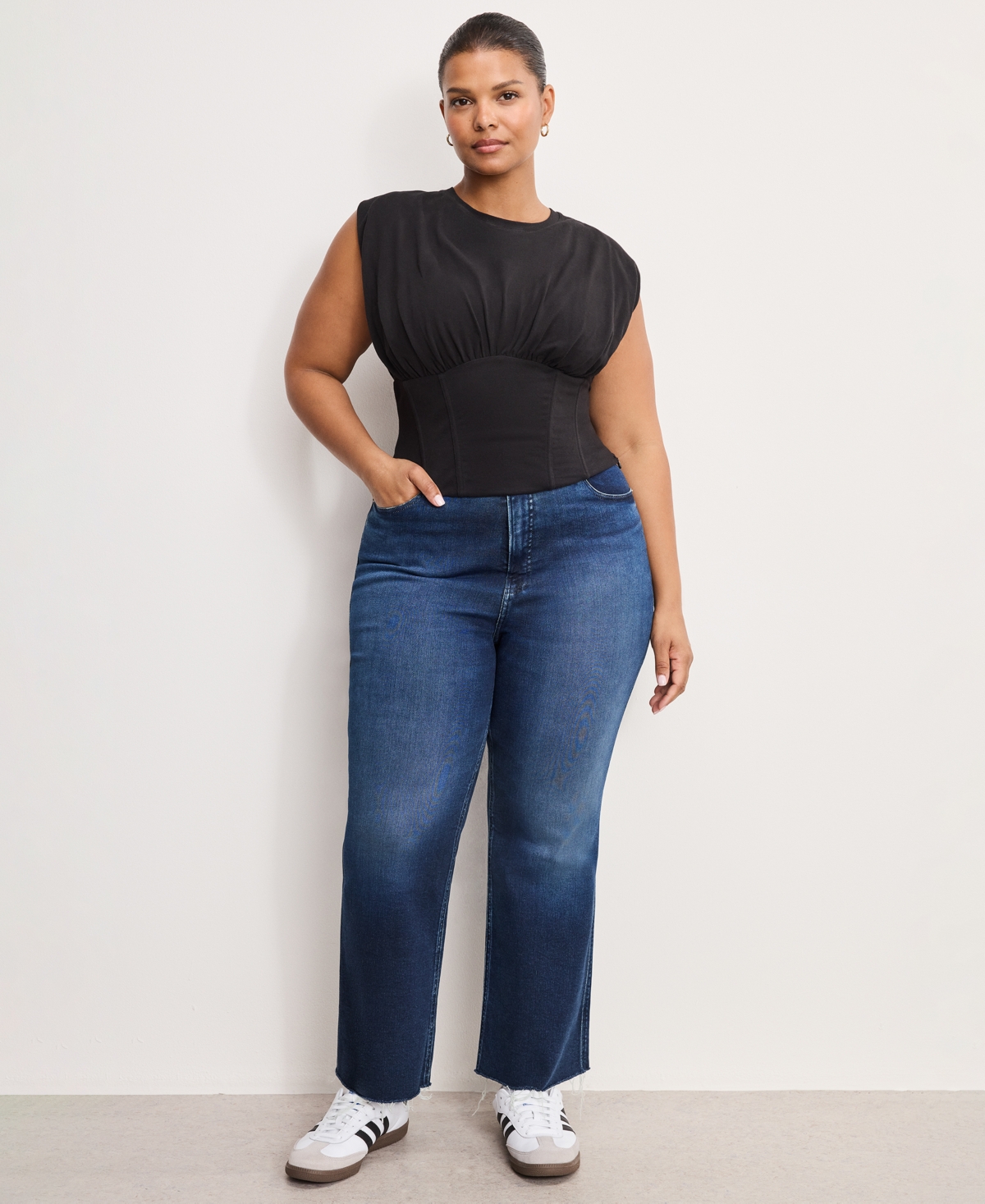 Good American Stretch-cotton Corset Top In Black