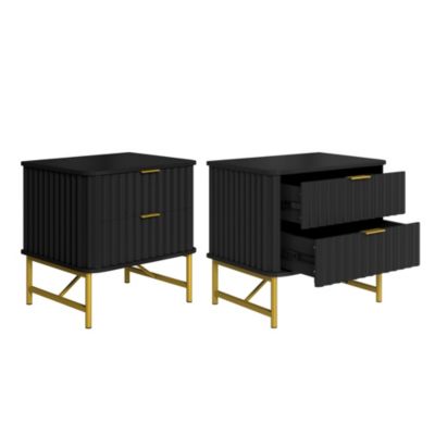 2-Drawer Nightstand with Metal Base