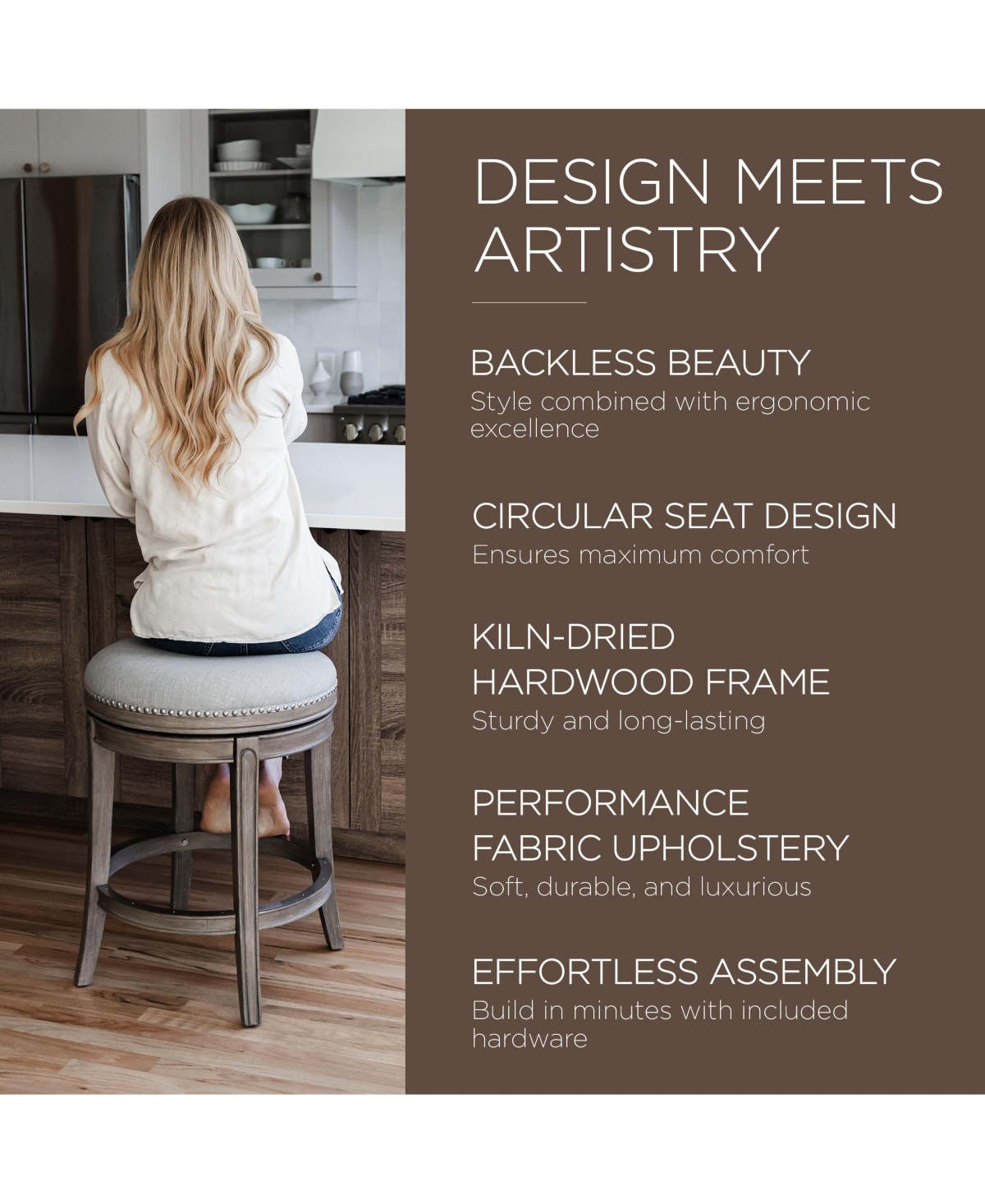 Maven Lane Alexander Backless Counter Stool, Reclaimed Oak w/ Ash Grey, Set of 3