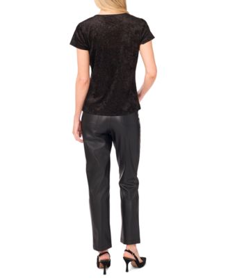 Women's Velvet Crewneck Short-Sleeve Top