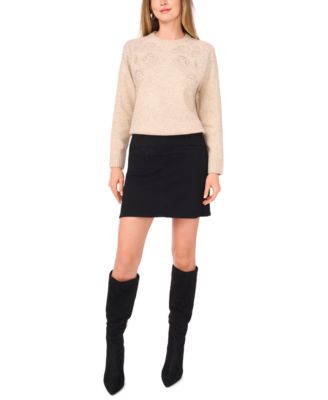 Women's Crewneck Embellished Detail Long-Sleeve Sweater