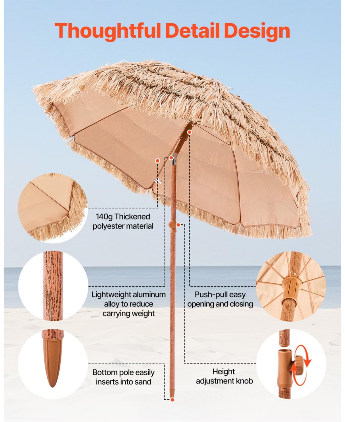 Slickblue Outdoor Tiki Thatched Umbrella for Patio, Pool