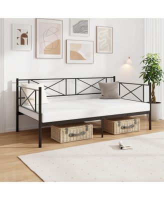 Twin Size Metal Daybed Modern Platform Bed w/ Heavy-duty Metal Slat Support