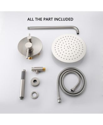 10" Brushed Nickle Roud Rain Shower head and Handheld Shower Head Set, Silver