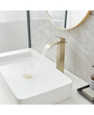 Waterfall Single Hole Single Handle Bathroom Vessel Sink Faucet With Supply Hose in Brushed Gold