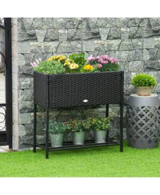 Outsunny Elevated Planter Box with Rattan Look