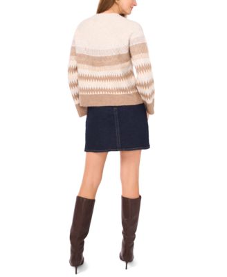 Women's Crewneck Geometric-Print Raglan-Sleeve Sweater