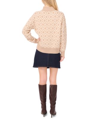 Women's Turtleneck Geometric-Print Long-Sleeve Sweater