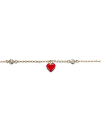 14K Gold Plated with Red Enamel Heart & Clear Cubic Zirconia Bracelet