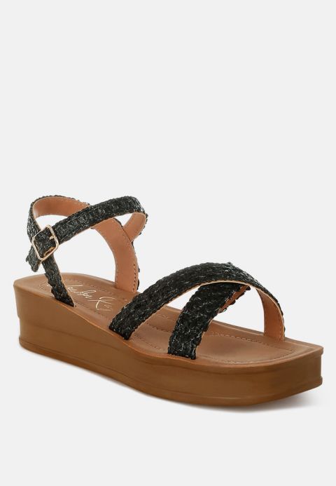 Женские сандалии London Rag Sephone Woven Square Toe Wedges, цвет: Чёрный