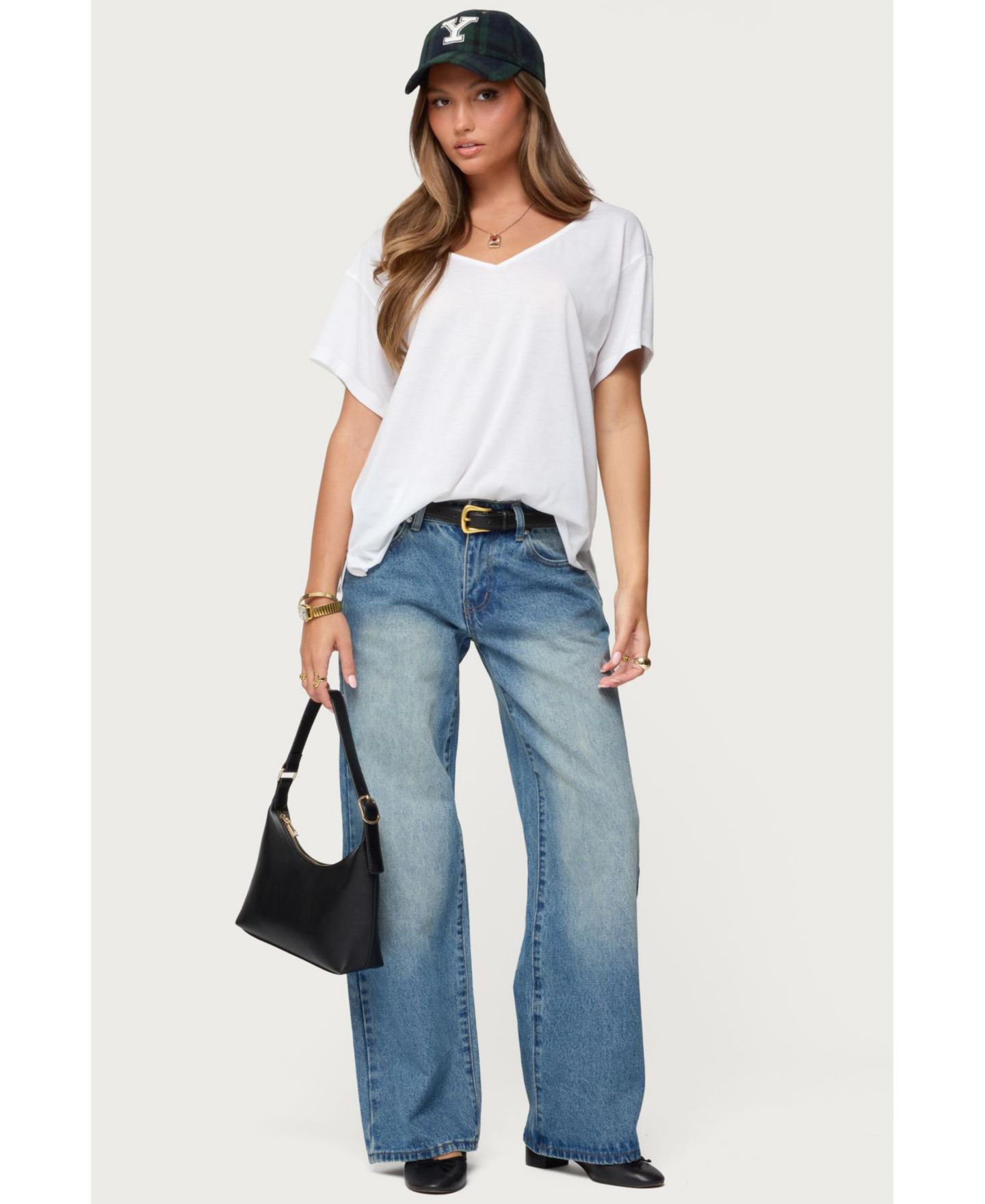 Женская футболка Edikted Sonora Oversized V Neck T, цвет: Белый — фото 5